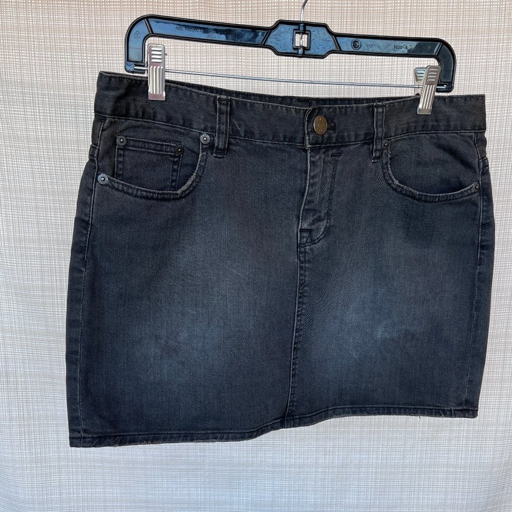 VINTAGE J Crew Black Denim Miniskirt Distressed Denim 90s Grunge y2k